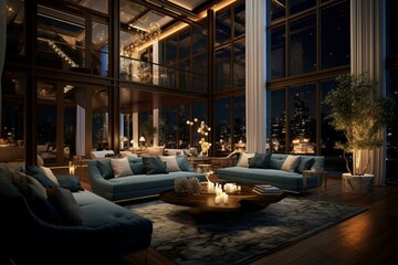 Elegant nighttime lounge with stylish interior design. Generative AI