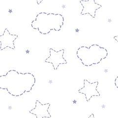 Seamless pattern with stars and clouds. Cute background. - 644320024