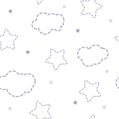 Seamless pattern with stars and clouds. Cute background. - 644320034