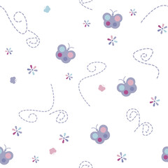 Vector illustration with butterflies and flowers. In pastel colors - 644320047