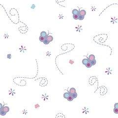 Vector illustration with butterflies and flowers. In pastel colors - 644320078