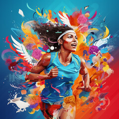 Colorful art design of running sport in paint and splash style