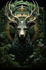 Ancient silver deer statue illustration
