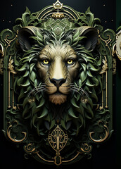 Ancient metal lion statue illustration