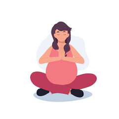 Pregnant Woman doing Meditation. Pregnancy Yoga and Meditation.  Pregnancy Meditation Art.