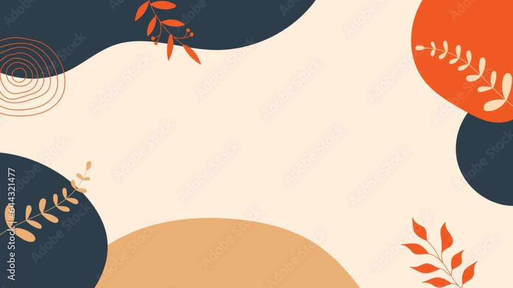 Poster animated background with organic shape of pastel colored blobs and moving leaves aesthetic for minim