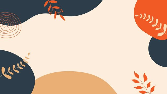 Animated background with organic shape of pastel colored blobs and moving leaves aesthetic for minimalist template. design simple moving background