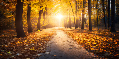path in autumn forest,,,,
Forest Trees Deciduous Landscape Advertising Background,,,,,
Bright sun in autumn forest stock photo 