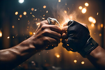 fire hands in fists will give a hit AI generated image