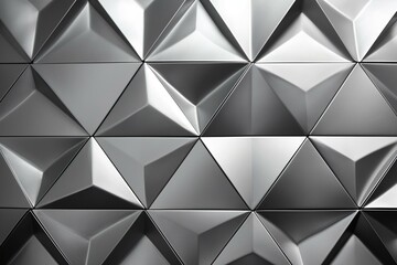 Polished, silver triangular blocks create a luxurious 3D wall background with tile wallpaper. Generative AI