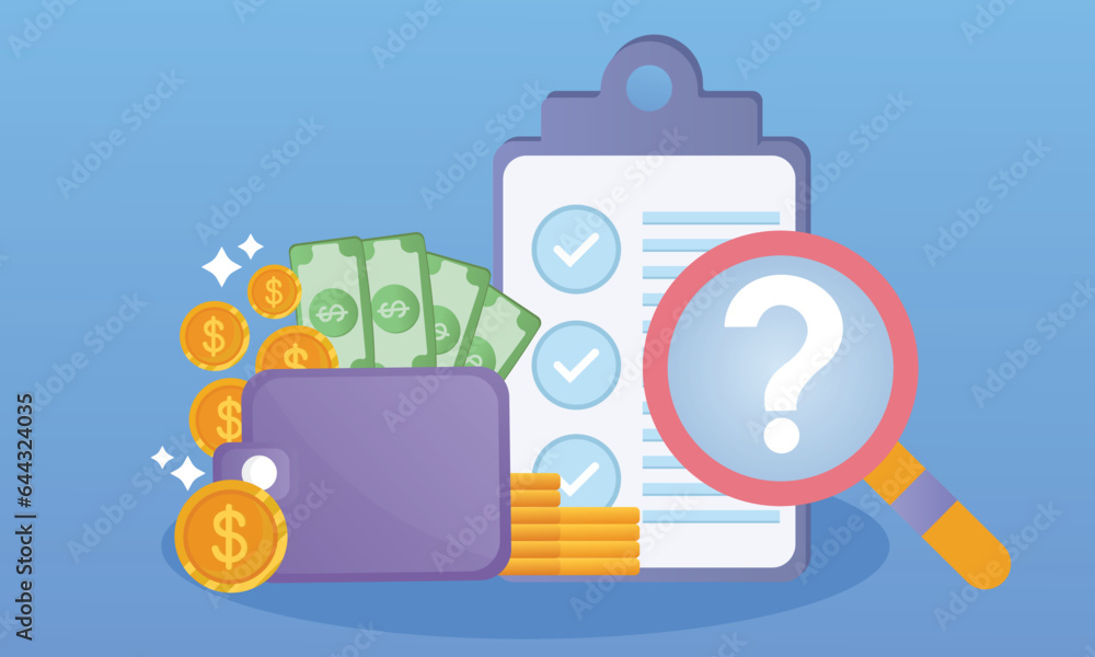 Poster form with completed list and calculator plan implementation concept.on blue background.vector design
