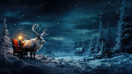Obraz na płótnie Canvas Reindeer in the winter forest. Mixed media. Mixed media. created by generative AI technology.
