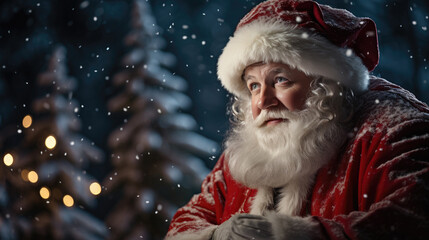 Portrait of Santa Claus in the forest. Christmas and New Year concept. created by generative AI technology.