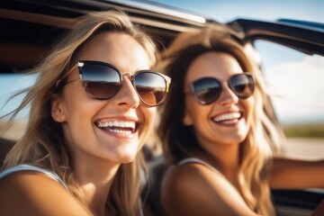 two women in car on vacation