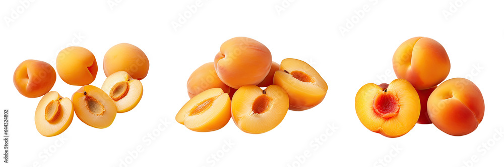 Poster fresh apricot slices on a transparent background space for text or design