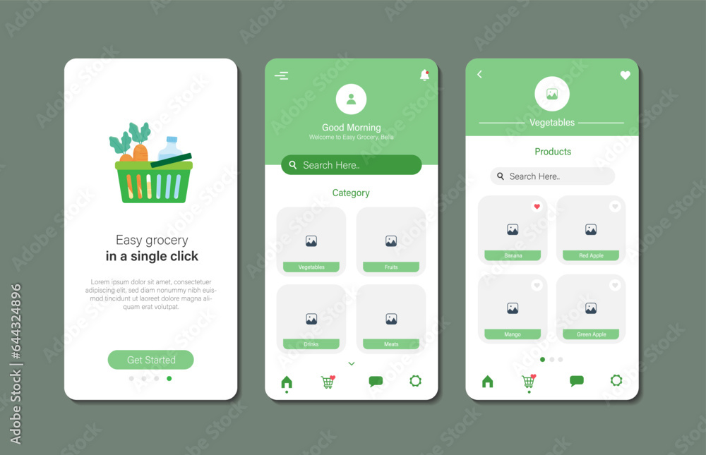 Poster application to buy groceries. collection of online grocery store interface templates. responsive gui