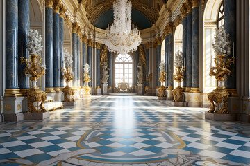 Generative AI Image of Luxury Building Interior View in Palace of Versailles - obrazy, fototapety, plakaty
