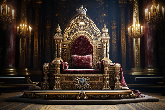 Generative AI Image of King Throne with Luxurious Gold Design in the Palace of Versailles