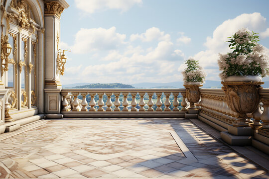 Generative AI Image of Nature View at Daytime From the Balcony in Palace of Versailles