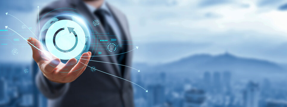 Backup button disaster recovery internet technology concept on virtual screen. Internet and networking