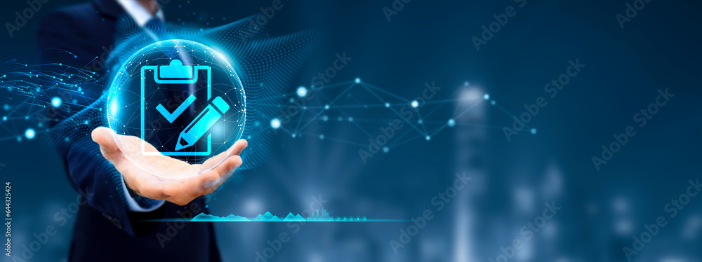 Poster evaluating technology concepts. business analytics assessment and analysis