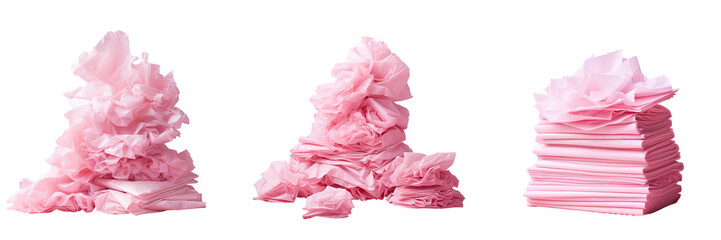Stack of pink tissues on transparent background