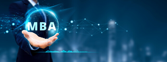 MBA Master of business administration education learning concept on screen. e-learning, education and personal development concept