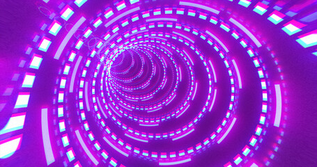 Abstract futuristic purple hi-tech tunnel from energy circles and magic lines background