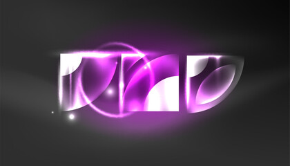 Abstract background techno neon glowing circle shapes and round elemetns with light flare effects. Hi-tech design for wallpaper, banner, background, landing page, wall art, invitation, prints, posters