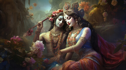 Lord Krishna and radha - obrazy, fototapety, plakaty
