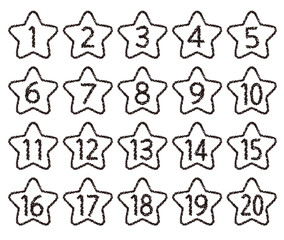 手描きのクレヨン素材　20までの数字アイコンセット