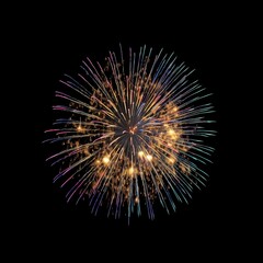 Fototapeta premium colorful fireworks on a night sky black background, festive sparkles explosion isolated on a black background, holyday concept, new year, 4th of July, independence, wedding