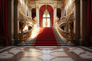 Generative AI Image of Stairs Inside a Luxury Architecture Building in Palace of Versailles - obrazy, fototapety, plakaty