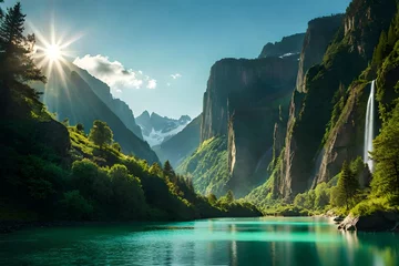 Zelfklevend Fotobehang lake in the mountains © Muhammad Naeem