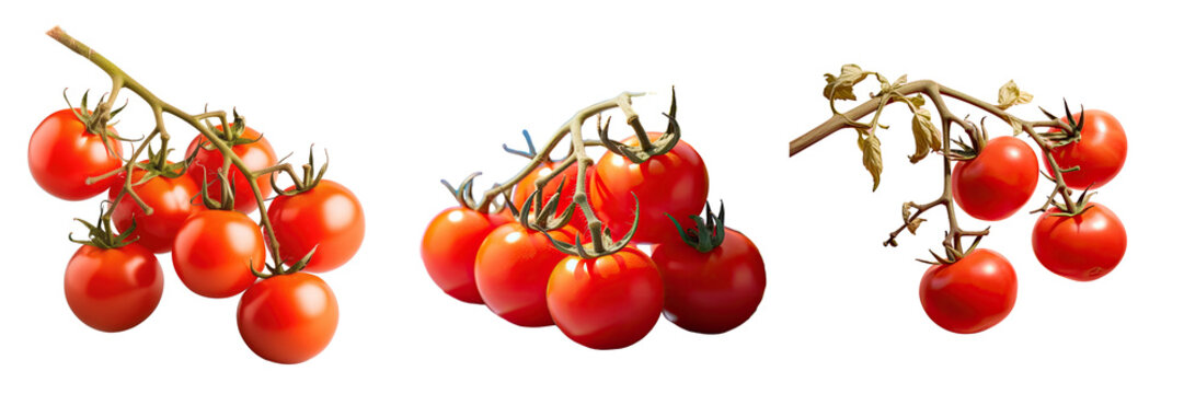 Ripe red tomatoes photographed in a studio transparent background