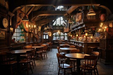 Fototapeta na wymiar Interior of a pub. Generative AI