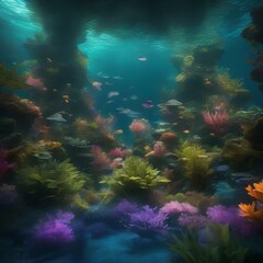 Fototapeta na wymiar A fantastical underwater garden with glowing aquatic flora4