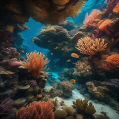 Fototapeta na wymiar An underwater wonderland with glowing coral and sea monsters4