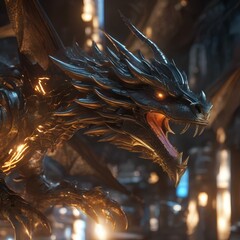 A cybernetic dragon breathing digital fire1
