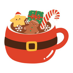 Doodle Christmas and hot chocolate in mug, cute Christmas clip art for decorate card, background .