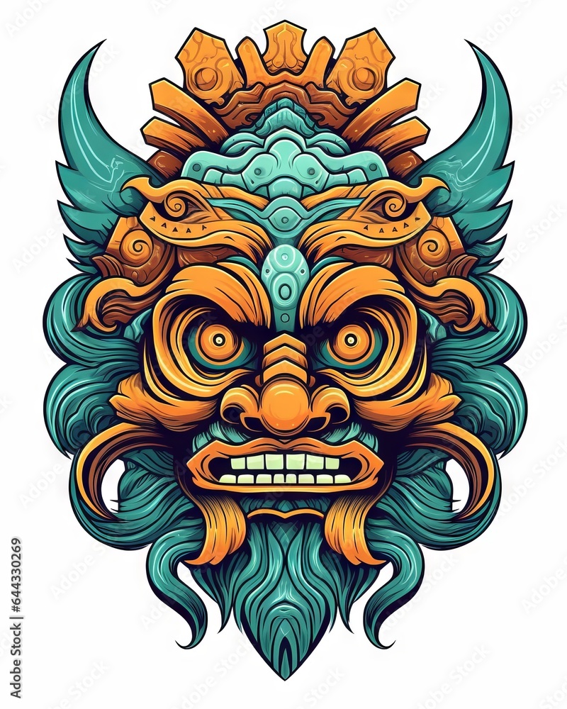 Wall mural Illustration of a colorful spooky mask isolated on plain background