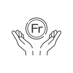Frの文字が入ったシンプルなコインと人の手のアイコン- スイスなどのお金･フランのイメージ - franc

