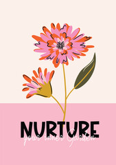 Autumn inspired colorful flower illustration with hand drawn text. Perfect for greeting card, thank you card, postcards, posters, wall art banner. Thanksgiving inspired art. 