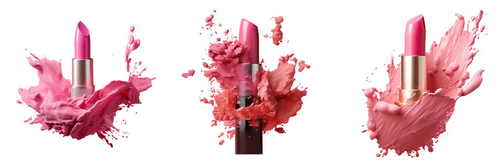 Pink lipstick smears in transparent background lipstick bar - obrazy, fototapety, plakaty