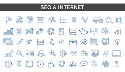 Outline web icons set - Search Engine Optimization. Thin-line web icon collection. Simple vector illustration.
