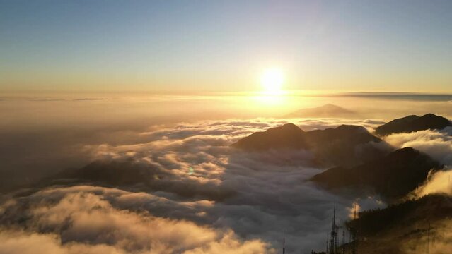 Epic aerial views from Mount Wilson, LA, at 11k feet. Breathtaking landscapes above the clouds. Nature's majesty in motion.