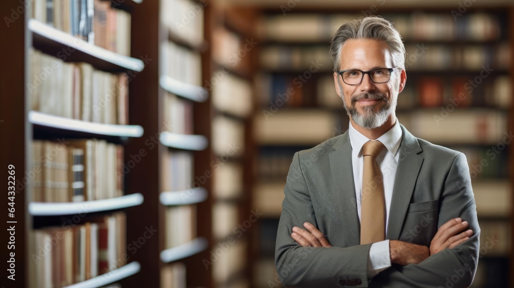 Aufkleber portrait of a male librarian in a tranquil library curating a world of knowledge with dedication gui