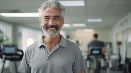Obraz premium Portrait of a male occupational thisapist in a bustling rehabilitation center helping patients regain independence and improve their quality of life through customized thisapy programs