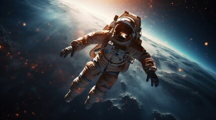 Fototapeta na wymiar astronaut floating in space, looking at the Earth below