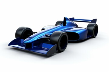 Blue 3D racecar in perspective from the back, isolated on white. Generative AI